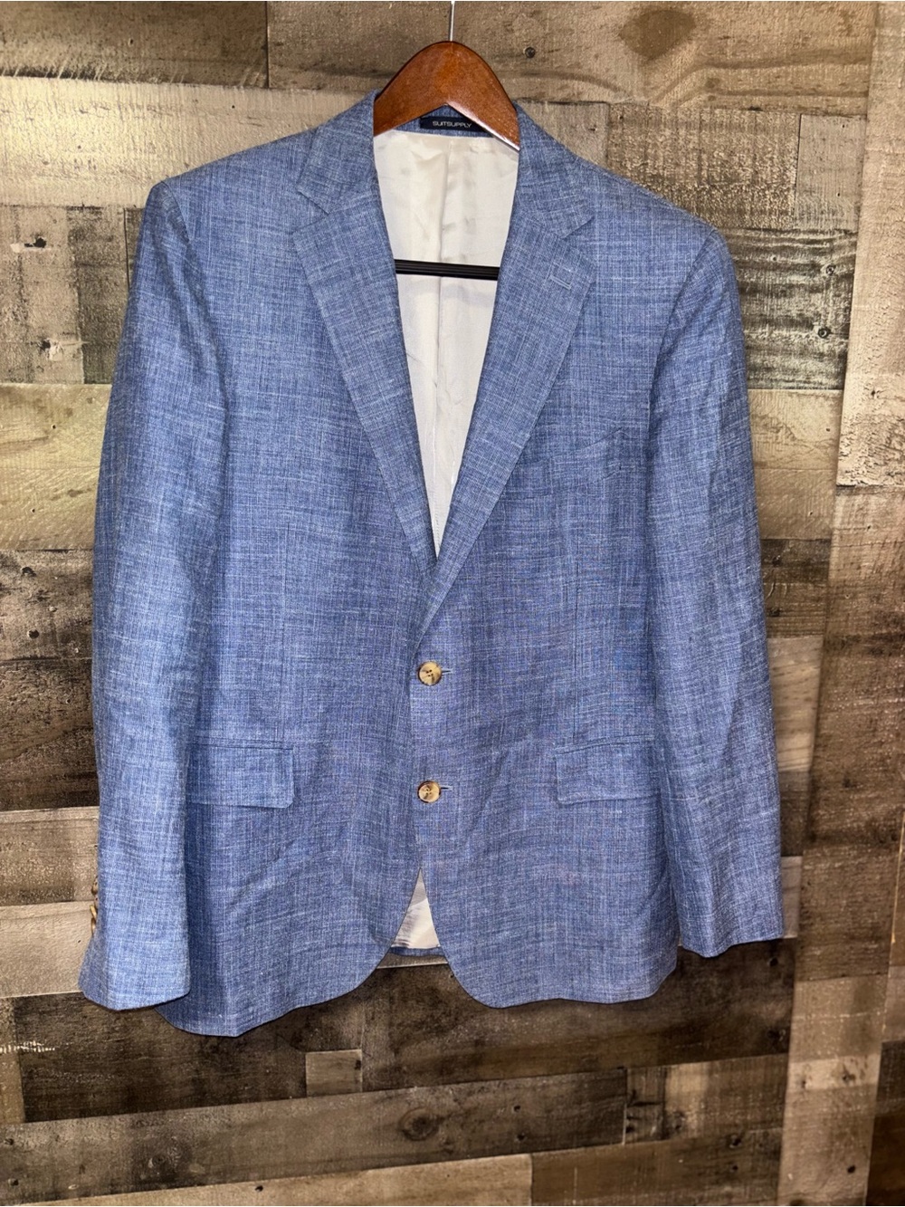 Suitsupply E Thomas Sienna Lt Blue Textured Wool/Silk/Linen-Blend Blazer 44s